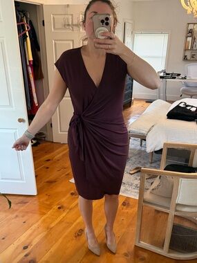 Amazon Essentials Plum Wrap Midi Dress with Side Tie